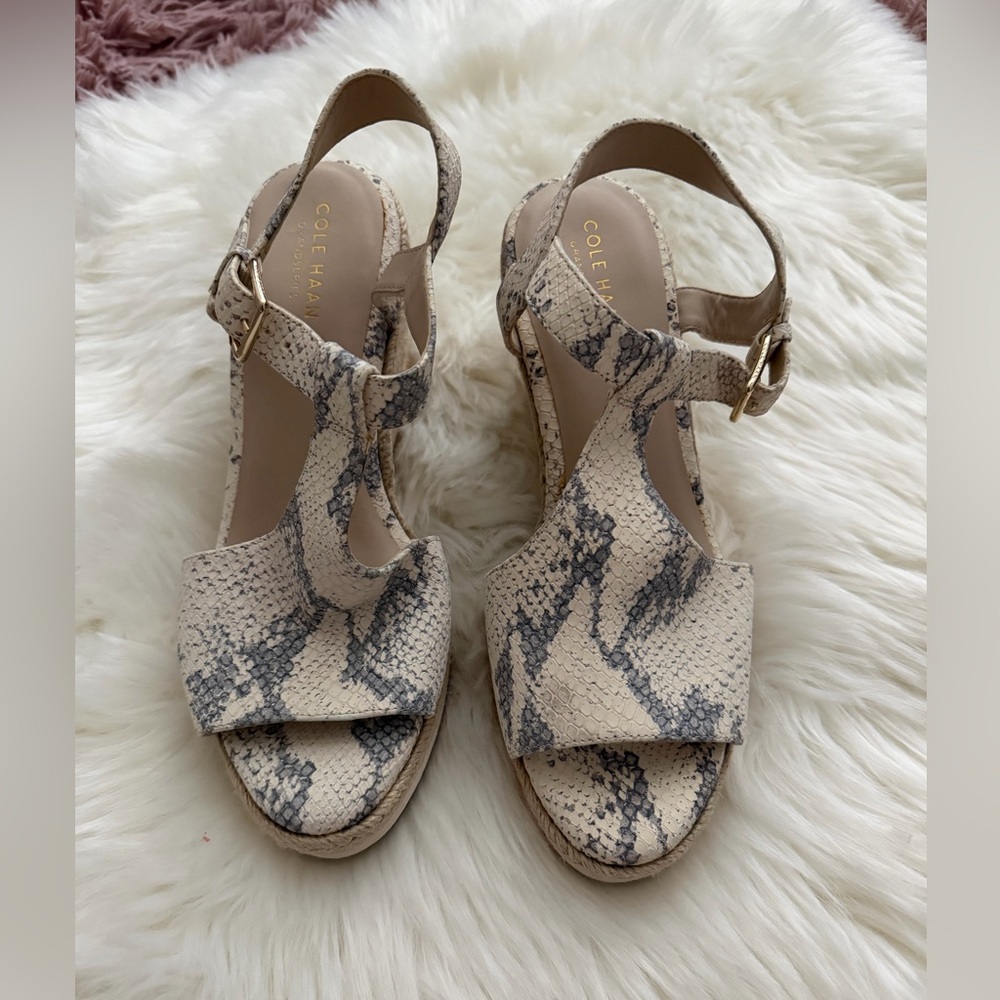Cole Haan Cream and Gray Snakeskin Sandals